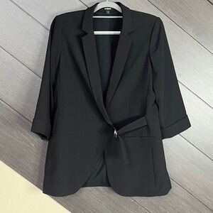 Express Women's Black Blazer 3/4 Sleeve Buckle Loop Front Size Large Workwear